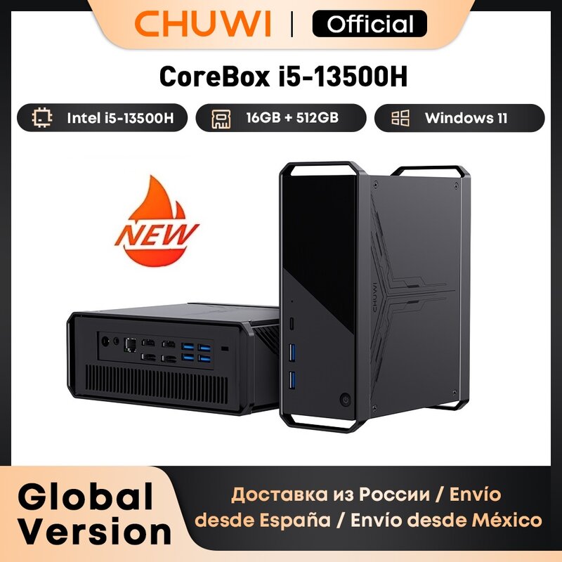 CHUWI-CoreBox Windows 11 PC para jogos, 5 ° Intel Core i5-13500H, Gráficos UHD, Decodificação 8K, 16GB LPDDR5, 512GB SSD, WiFi 6, Windows 11