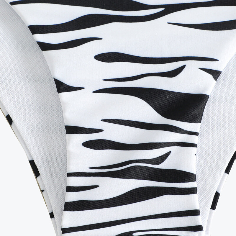 Bandeau pakaian renang Bikini wanita pinggang tinggi 2024 dengan motif Zebra Push Up dua potong baju renang pakaian renang wanita pakaian renang
