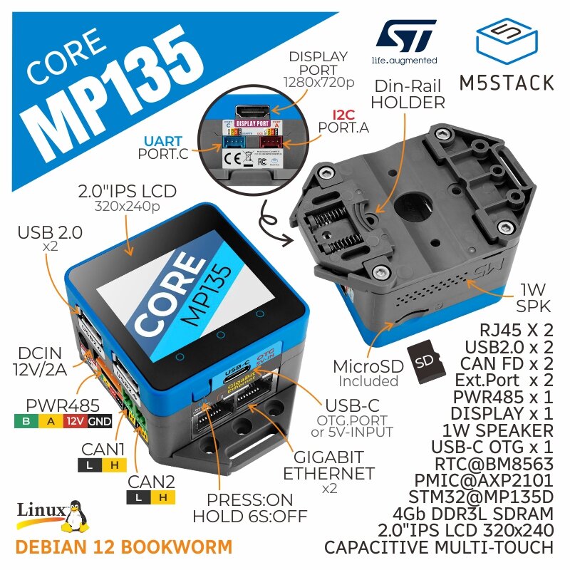 CoreMP135 oficial M5Stack con STM32MP135D