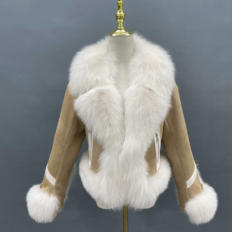 Janefur-jaqueta com gola de pele de raposa para mulheres, casaco de pele real, roupas quentes, inverno