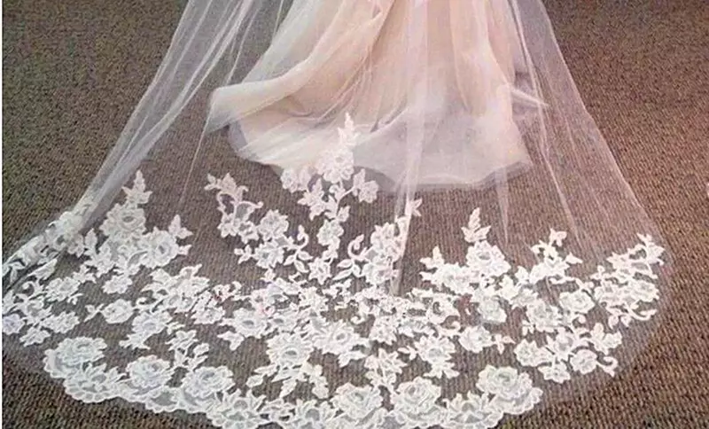 حجاب زفاف طويل ، حجاب أبيض عاجي ، إكسسوارات الزواج ، طبقة واحدة ، 3 أمتار ، دانتيل كاتدرائية من الدانتيل