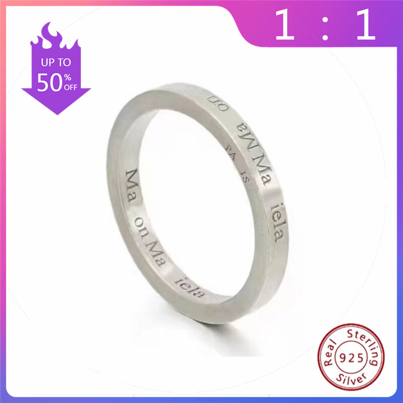 Anel de prata esterlina 925 stilo margielas para e mulheres, logotipo invertido letra fina, anel par