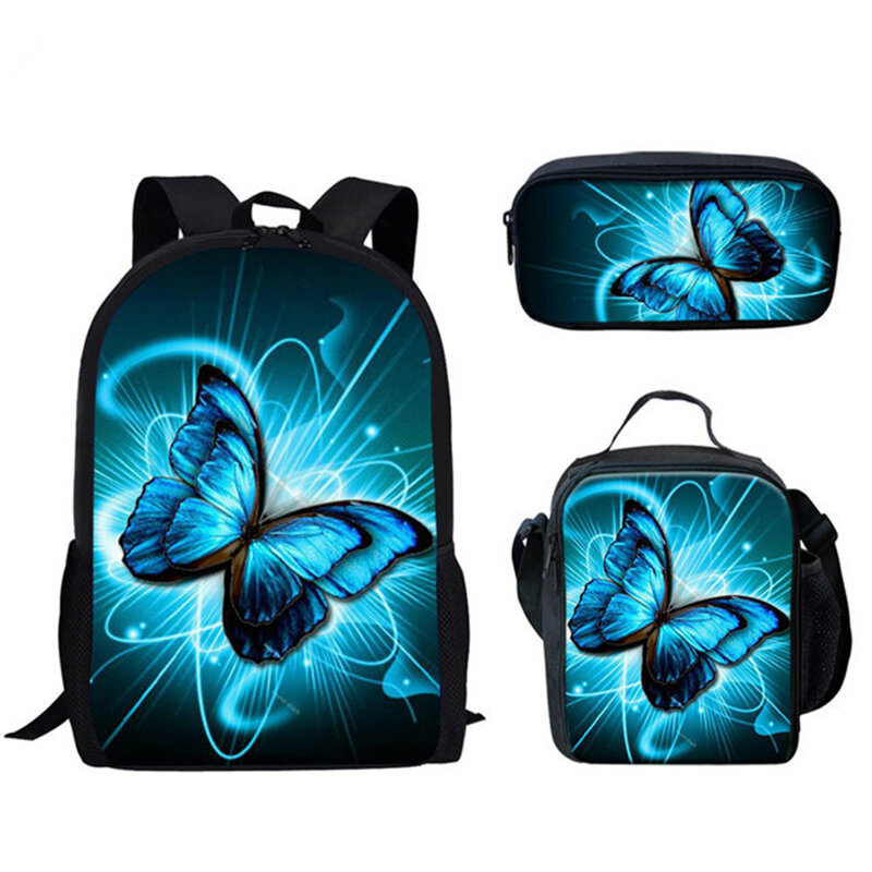 Popular Fashion Funny Butterfly Pattern 3D Print 3pcs/Set pupil School Bags Laptop Daypack Backpack Lunch bag Pencil Case