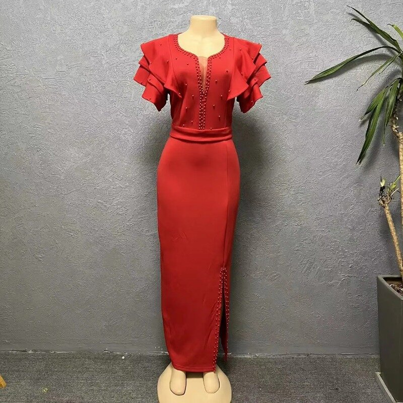 Robe de Soirée Africaine Élégante à Manches Courtes et Col en V pour Femme, Vêtement de Luxe Jaune et Noir, Dashiki, 2023