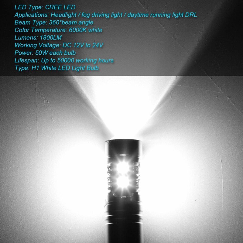 4Pcs Car Fog Lamp 100W H1 LED Headlight Bulbs 6000K 2835 SMD 10LED Super Bright Car High Low Beam Motorcycle Headlights