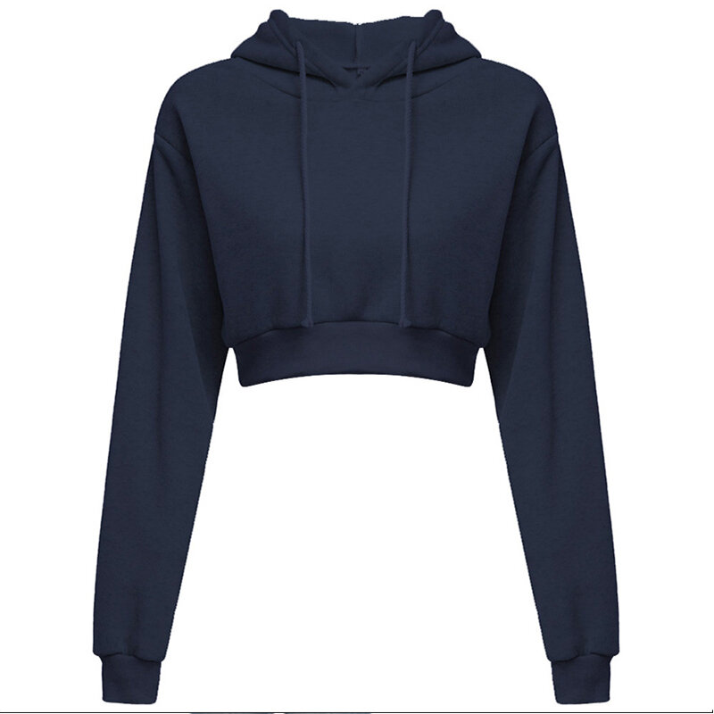 Sudadera con capucha de manga larga para mujer, suéter informal expuesto al ombligo, suéter deportivo, top corto, nueva moda