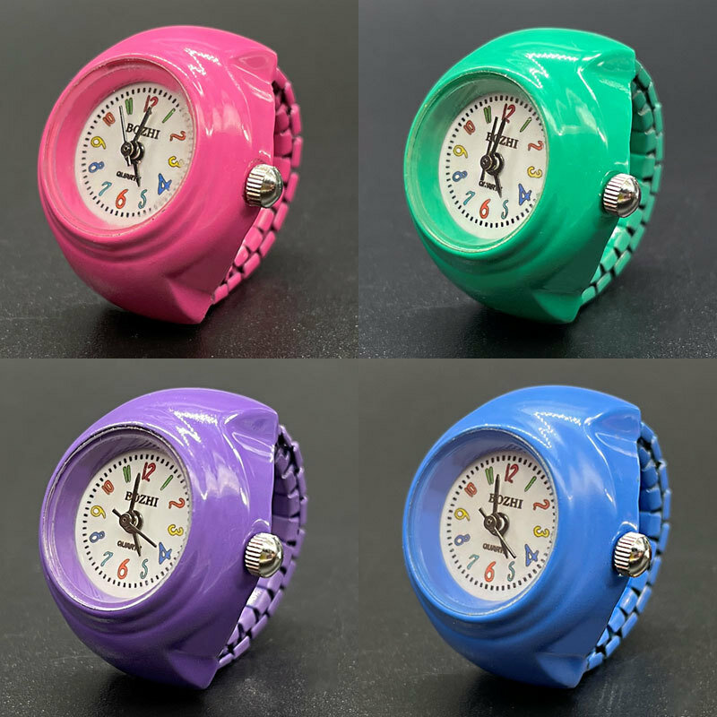 Kolorowy palec kwarcowy zegarek Mini mały gumką zegarki aluminiowe pierścienie zegarek typu biżuteria mężczyzna kobiet klasyczny dama kwarcowy zegarek pierścień