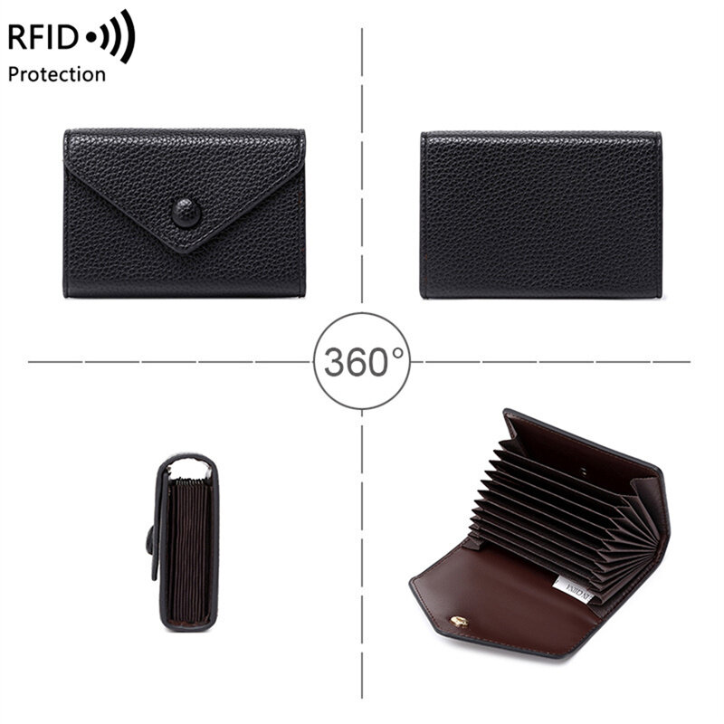 RFIDanti-theft brush lychee embossed multi card slot women'scardbag portablewallet multifunctional credit card/currency/card bag