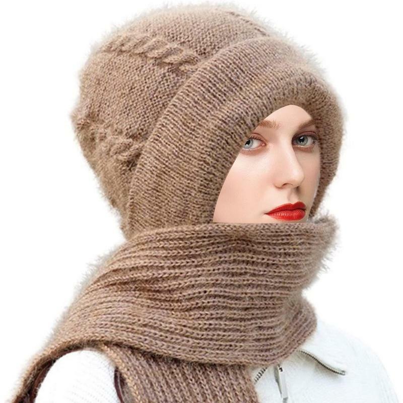 New Women Knitted Hat Hooded Scarf Long Winter Warm Hat Neck Warmer Scarves Hat Scarf Winter Supplies