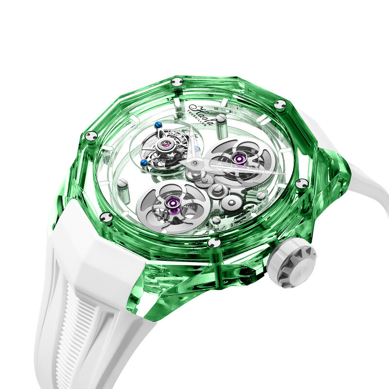 Haofa-Relógio mecânico transparente masculino, relógio de pulso manual, turbilhão de luxo, caixa de safira completa, cristal, 2388