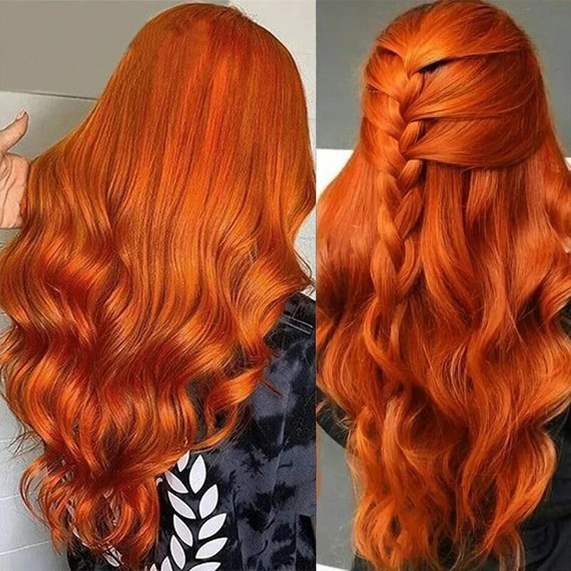 Body Wave imbirowy pomarańczowy 13x6 HD koronkowe peruki z przodu kolorowe ludzkie włosy 13x4 przezroczyste peruki typu Lace Front brazylijskie Remy dla kobiet
