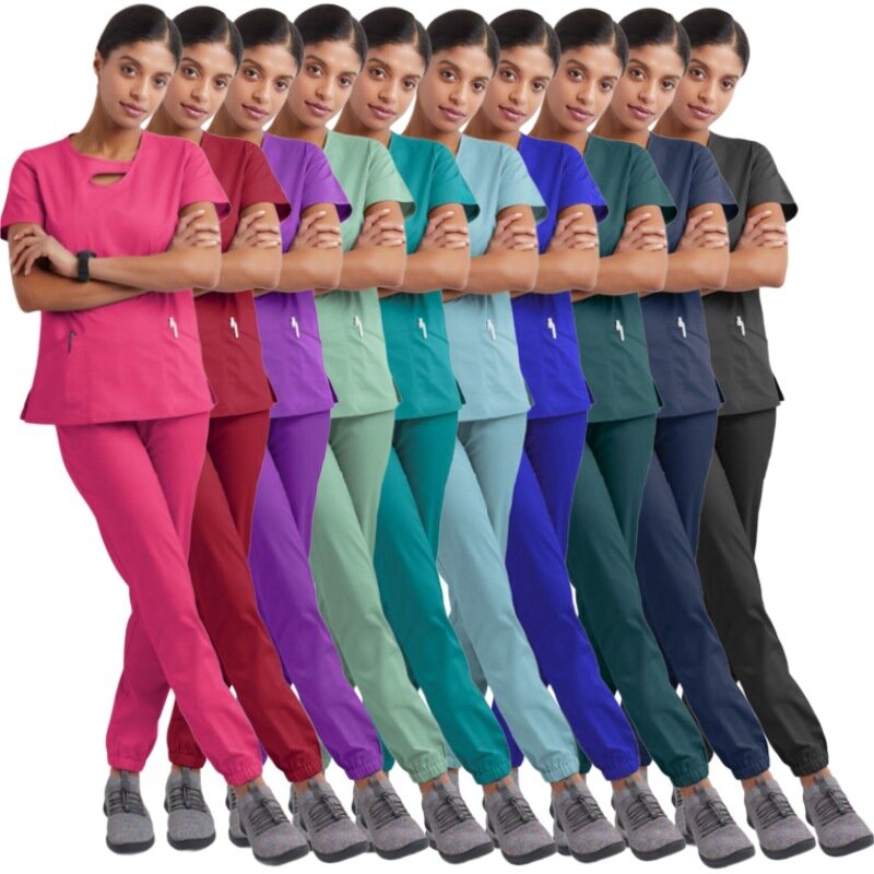 Conjunto de uniformes médicos elásticos de LICRA para enfermería para mujer, nuevo diseño