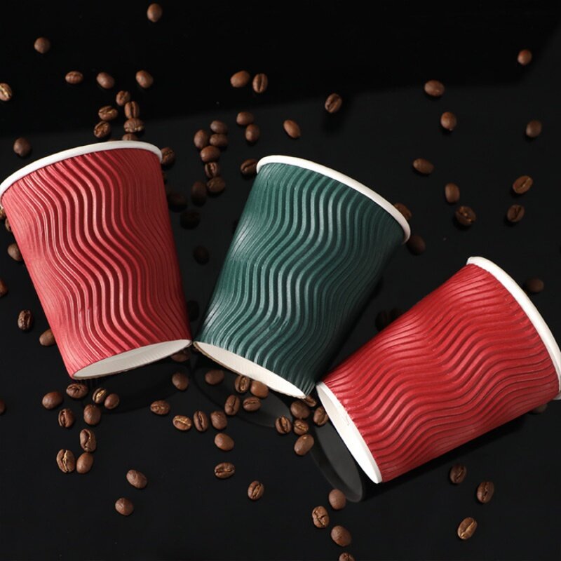 Tazas de café corrugadas desechables, diseño personalizado, 8oz, 12oz, 16oz, ondulación de doble pared