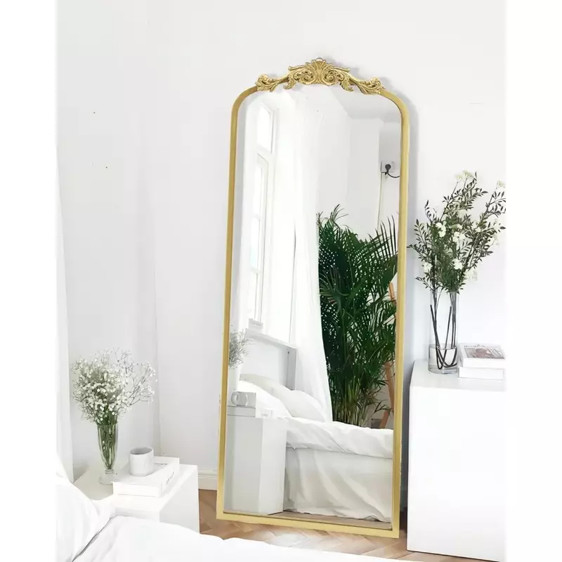 Big Mirror seluruh tubuh Barok terinspirasi dekorasi rumah untuk Vanity kamar tidur pintu masuk Arendahl tradisional emas Arched panjang cermin