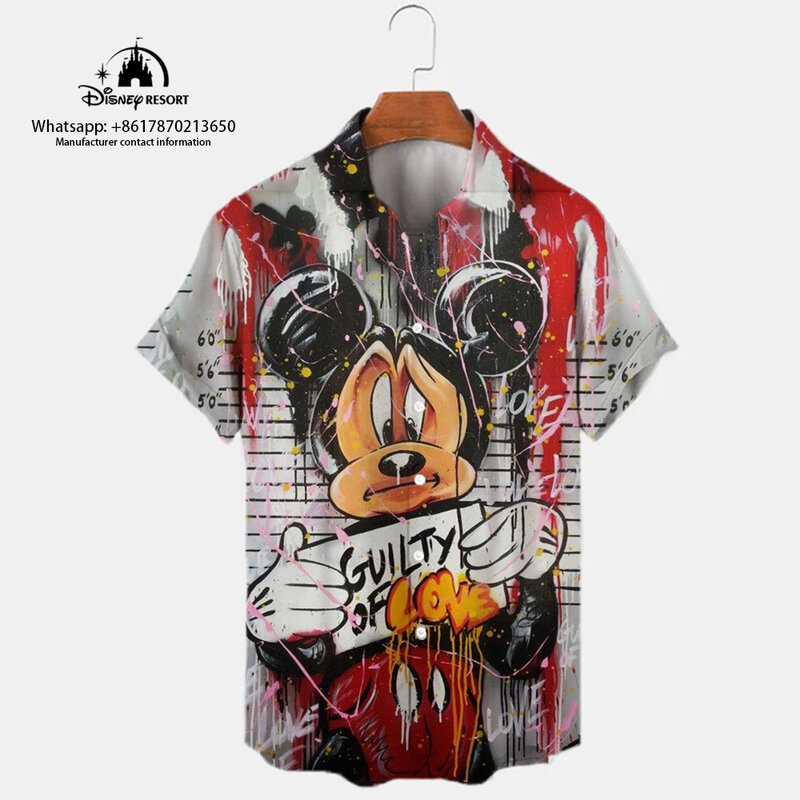 New Mickey Minnie Cartoon 2024 Fashion Harajuku Street Style Single Breasted 3D Printed Casual Beach Lapel Short Sleeve Shirt 2K