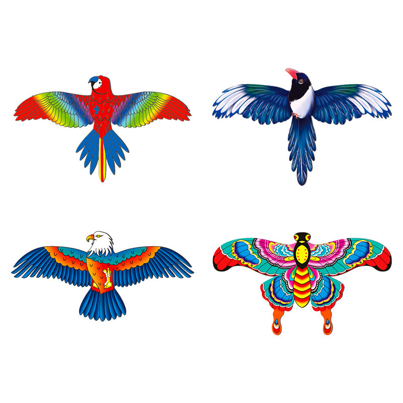 Детский летающий воздушный змей с ручкой, мультяшная бабочка, Русалка, попугай, волшебный Орлан, детский летающий воздушный змей, уличные игрушки, 1 комплект