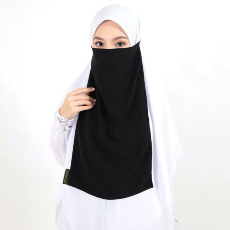 Niqab 무슬림 여성 베일 얼굴 커버 스카프, 히잡 모자, 부르카 이슬람 머리띠 랩 터번 숄, 라마단 기도 전통 머리 장식