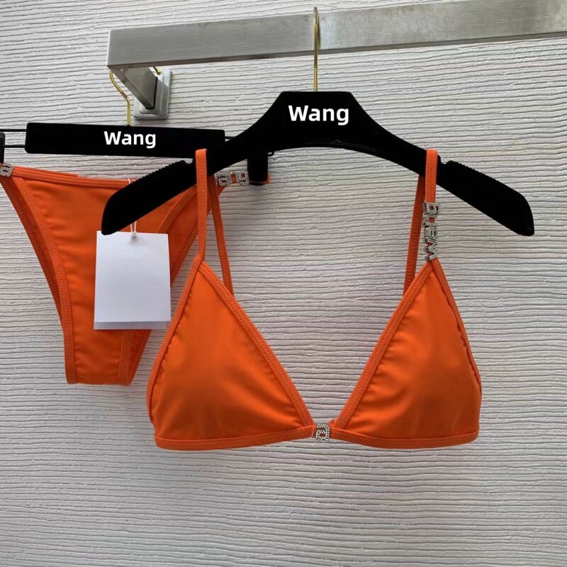 Bikini de playa Wang con letras de diamantes de imitación para mujer, conjunto de Bikini Sexy de alta calidad, Y2K, diseñador de marca de lujo, novedad de 2024
