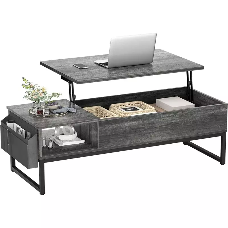 43.3" Table With Side Pouch for Cocktail Lift Top Coffee Table With Storage Coffee Tables for Living Room Furniture Center Salon