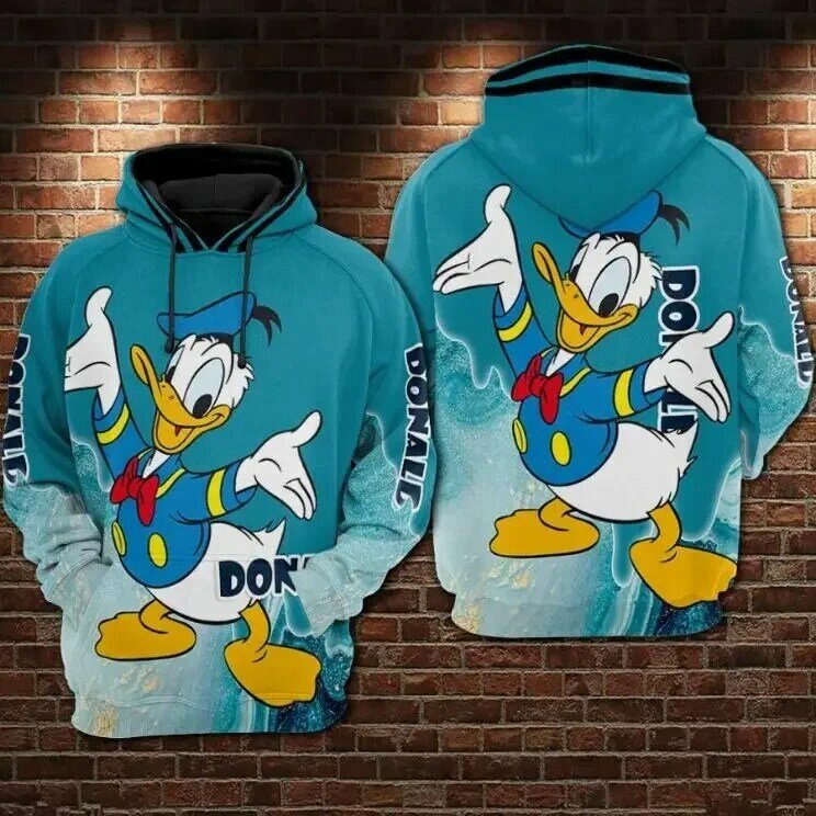 2024 Disney Duck 3d felpa con cappuccio Reading Over Print 3d felpa con cappuccio da uomo e da donna con Zip e film di Donald Duck Over Print 3d Zip Hoodie
