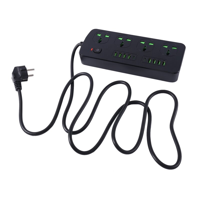Power Strip Plug AC Outlet Multiprise Extension Cord Electrical Socket PD USB C Ports Phone Fast Charger EU Plug