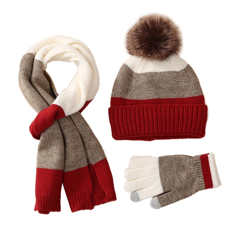 キッズ帽子スカーフ&手袋セット冬用ポンポン帽子手袋&スカーフ付き暖かいニットビーニー帽子女の子男の子キャップ手袋スカーフ