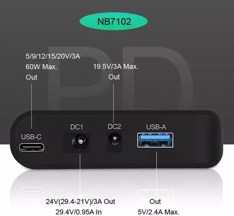 NB7102 DC USB-C 3.7V 17500mAh 64.75Wh 18650 Li jonowy akumulator TalentCell akumulator litowo-jonowy