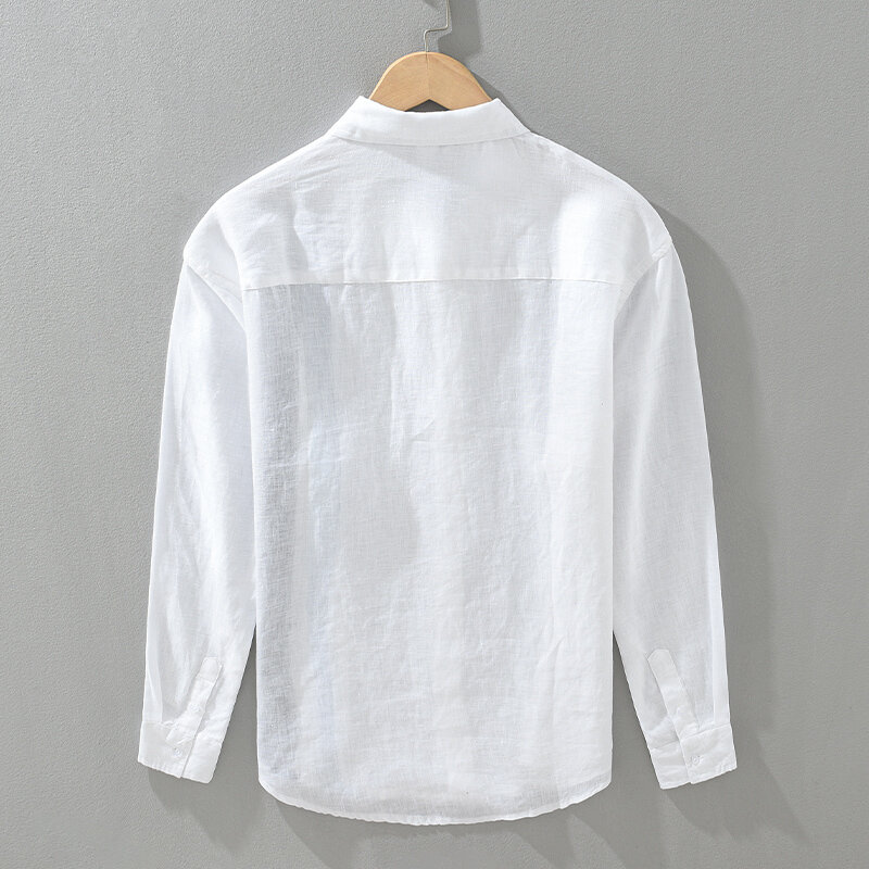 Camisa de manga larga de lino para hombre, camisas sueltas sin rebote, ropa a rayas de retales, 2024, novedad de 100%