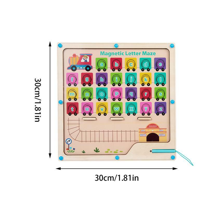 ABC papan magnetik kayu huruf Puzzle papan labirin magnetik mainan labirin mainan edukasi warna pengenal mainan mencocokkan