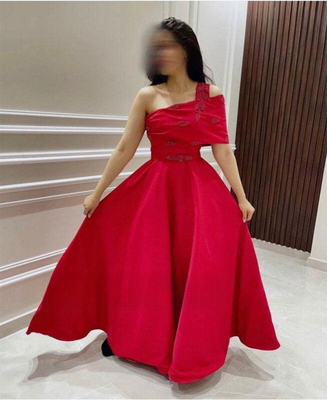 Saudi Arabia Ball Dress Evening Jersey Sequined Beading Ruched Birthday A-line One-shoulder Bespoke Occasion Gown Long Dresses