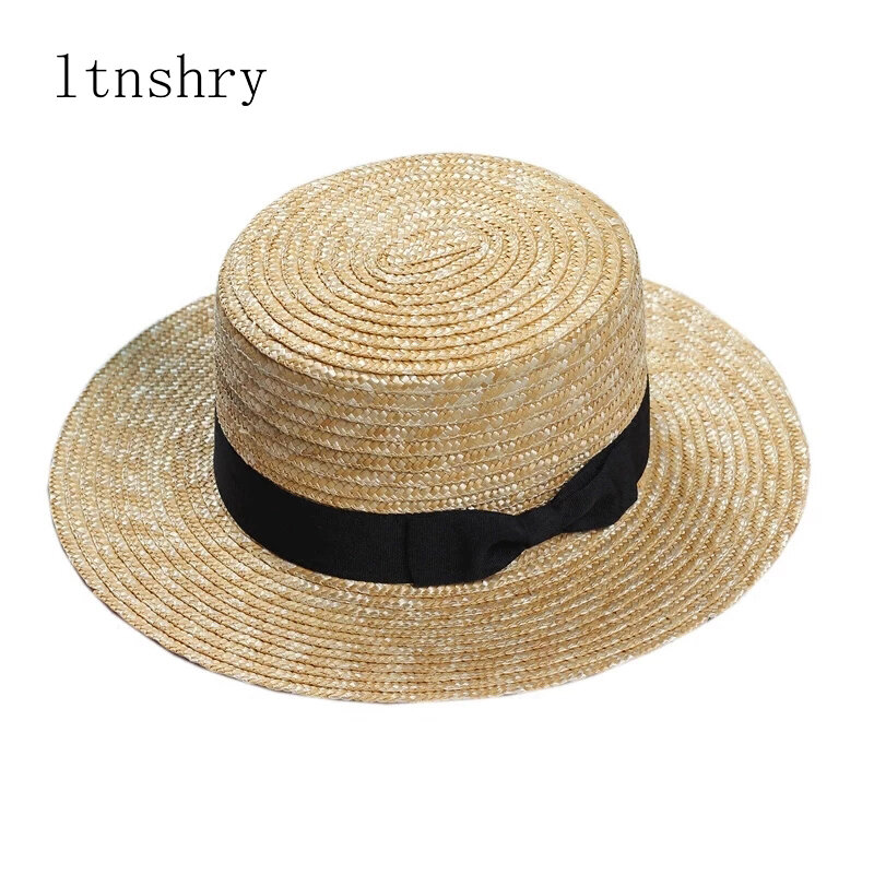 Cappello estivo da spiaggia Boater da donna nuovo lato largo cappello Casual da donna Panama Lady classico piatto Bowknot cappello da sole in paglia donna Fedora