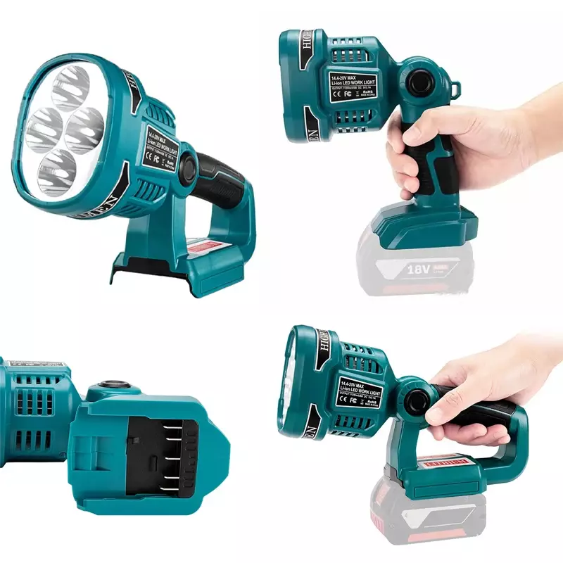 Portable Spotlight LED Warning Light Work Lamp Flashlight Torch Hand Lantern for Makita 14.4V 18V BL1830 BL1430 Li-ion Battery