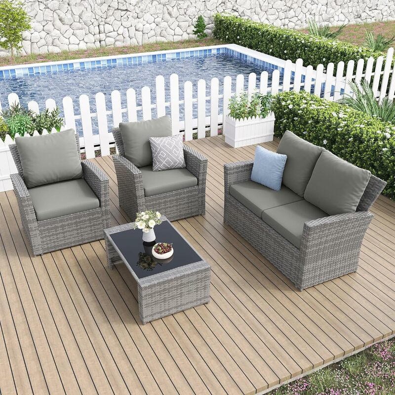Zestaw mebli ogrodowych, sofa segmentowa na zewnątrz, zestaw mebli Zestaw kanapy ogrodowej Meble balkonowe na werandzie na zewnątrz