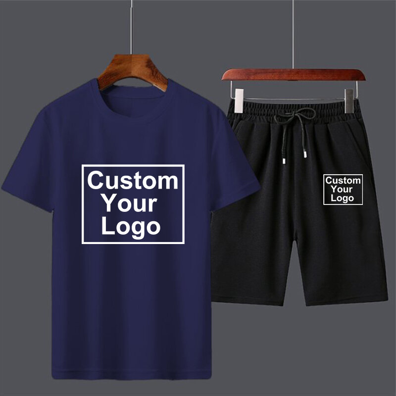 تي شيرت وسراويل قصيرة الأكمام للرجال ، بدلة رياضية قطنية مريحة ، طباعة شعار مخصص ، موضة جديدة ، 6 ألوان ، الصيف