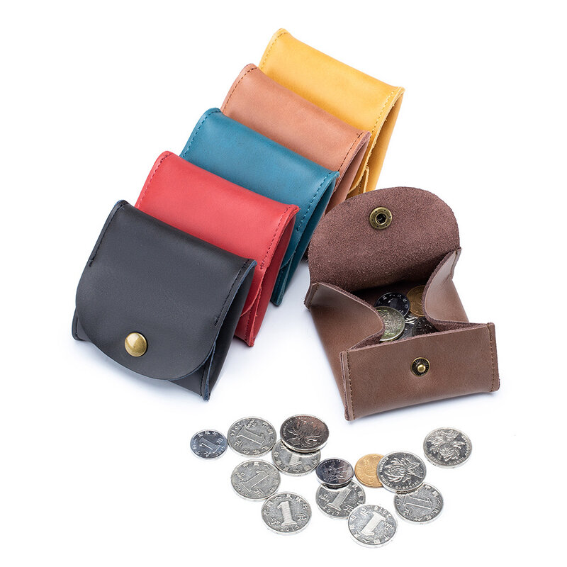Fashion Simple Compact Mini Leather Coin Wallet Button Folding Cowhide Change Purse Headphones Small Object Storage Bag