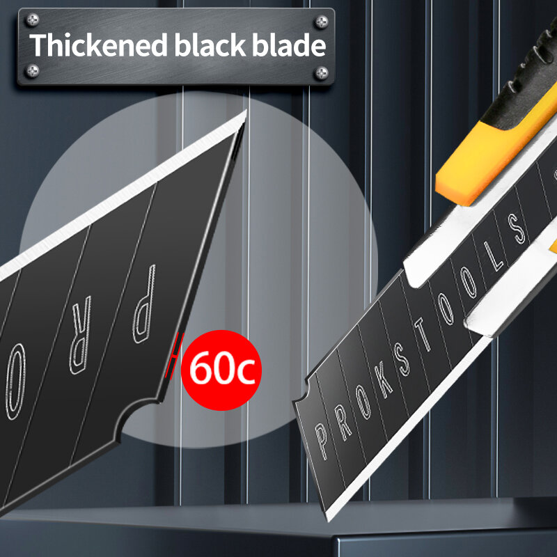 18mm retrátil metal afiada faca, liga de alumínio aço carbono preto snap-fora lâminas caixa cortadores ferramentas de corte de bloqueio automático
