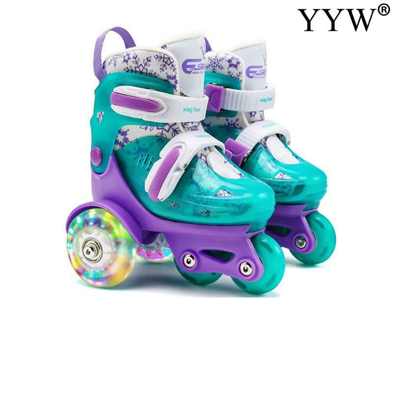 Patins à roulettes à double rangée pour enfants, patins à roulettes en ligne en PU élastique réglable, freins à double chaussure en PVC, patin à roue auxiliaire sûr, 2 à 8