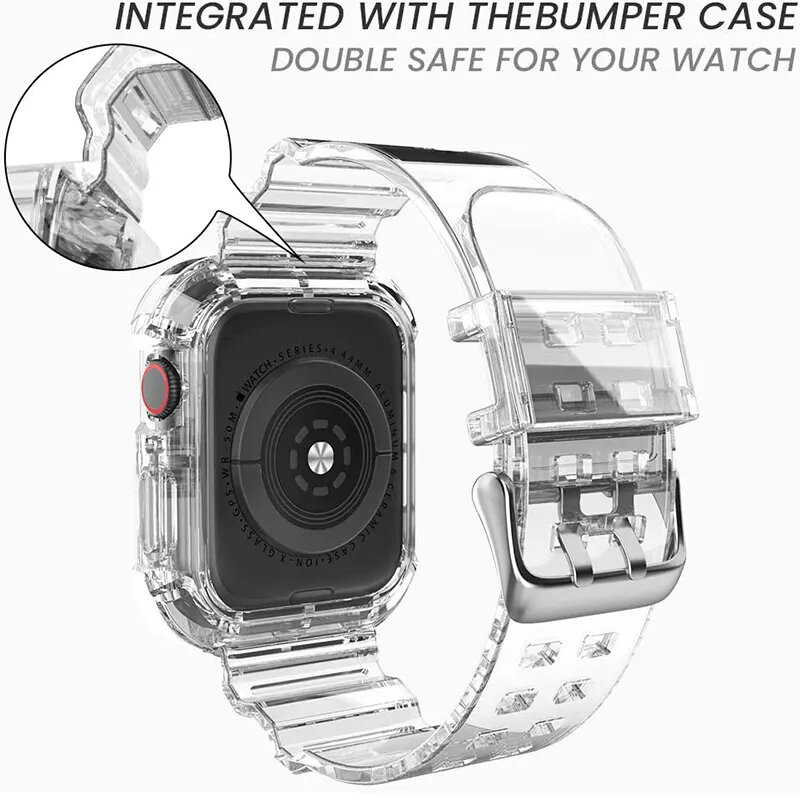 Correa transparente y funda para Apple Watch Series 9, 8, 7, 6, SE 5, 49mm, 45mm, 44mm, 42mm, 41mm, correa de plástico transparente para iwatch 3, 38mm, 40mm