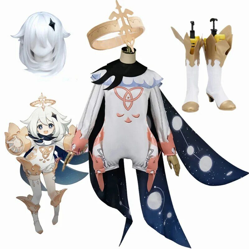 GenshinImpact Cosplay Paimon Outfit Party Dress Uniform Anime Wig Cosplay Costume Cute Kawaii Halloween Costumes For Women Girl