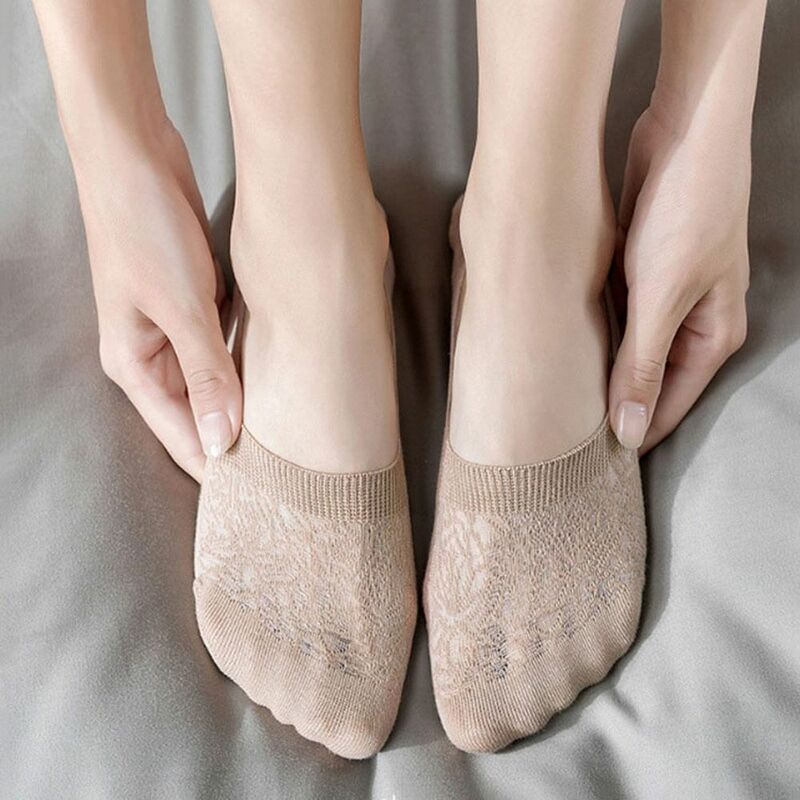 Однотонные кружевные носки-лодочки для девочек, женские летние тонкие сетчатые невидимые носки, тапочки, короткие носки с закрытым носком