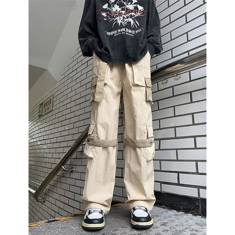 Брюки-карго мужские с поясом на резинке, винтажные уличные штаны с широкими штанинами, мешковатые модные брюки в стиле хип-хоп, Y2K, осень
