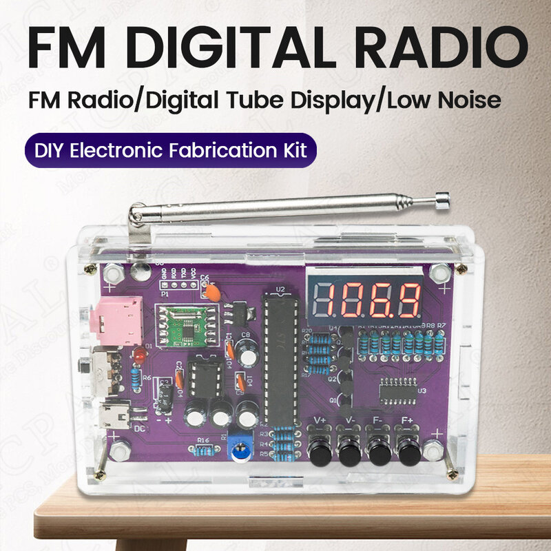 DIY FM วิทยุอิเล็กทรอนิกส์ชุดปรับความถี่ PCB บัดกรีโครงการฝึก Solder ชุด RDA5807S 87-108MHz Double Power