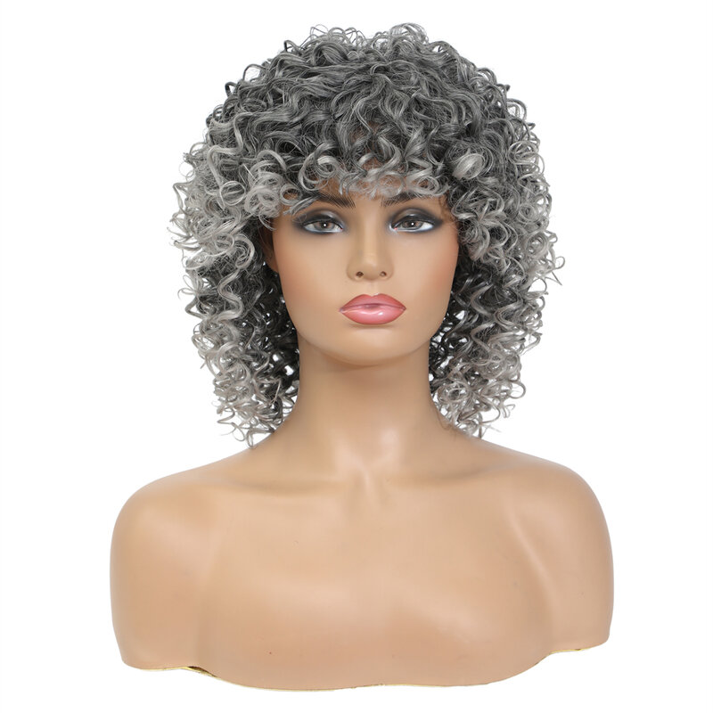 Gray Synthetic Wigs Short Blonde Wig Afro Kinky Curly Wigs With Bangs For Black Women Blonde Cosplay Highlight Wigs