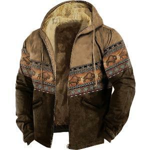 Mantel ritsleting lengan panjang, Totem suku Vintage bermotif, jaket hangat musim dingin untuk pria/wanita