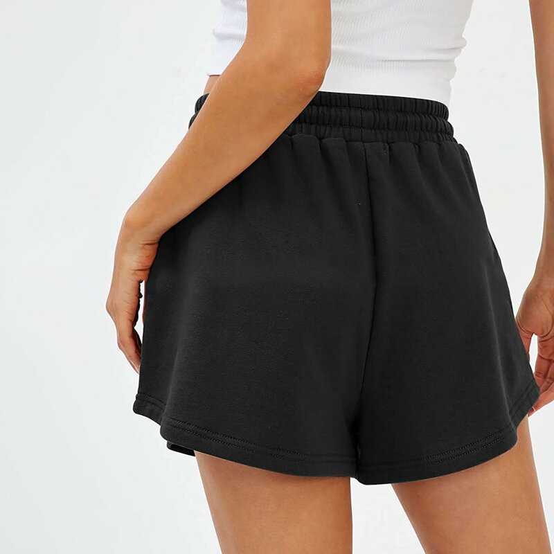 Celana pendek Yoga atletik wanita, celana pendek lari dasar Linen katun elastis tali serut pinggang elastis musim panas