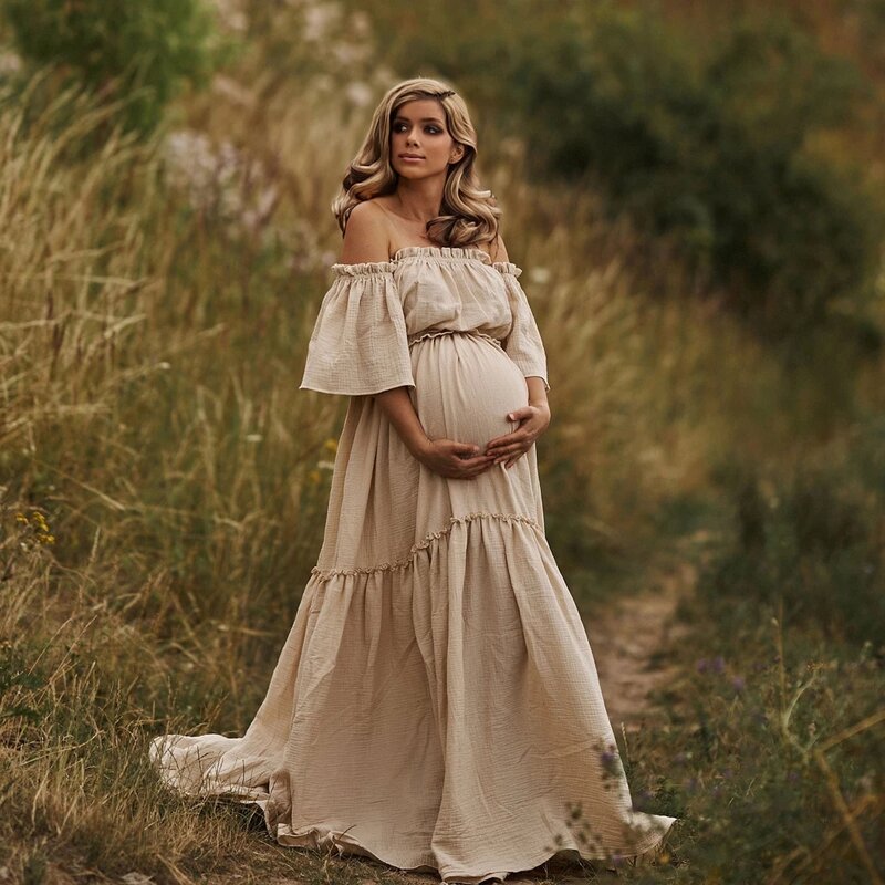 Dames Boho Tweedelige Set Zwangerschapsjurken Voor Fotoshoot Comfortabele Linnen Katoenen Vintage Top En Rok Zwangerschapskleding