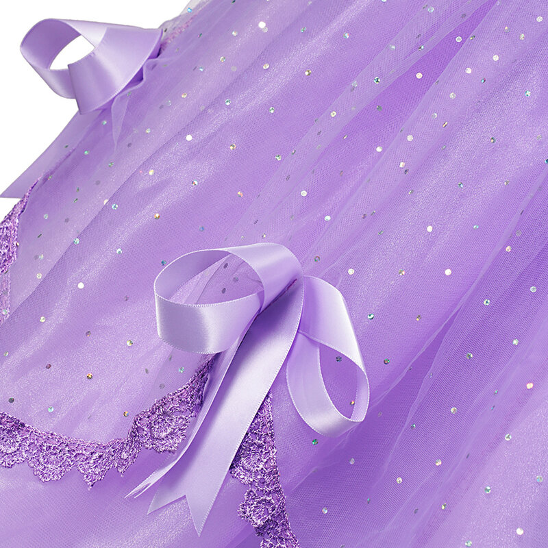New Kids Princess Purple Birthday Party Dress Up manica a sbuffo abito da ballo in Tulle floreale per neonate Cosplay Customes 2-10T