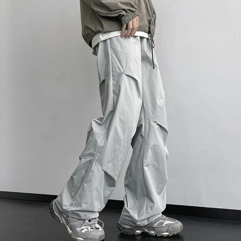 Men Straight-leg Pants Stylish Unisex Cargo Pants with Rivet Decor Wide Loose Fit Waterproof Design for Streetwear or Outdoor