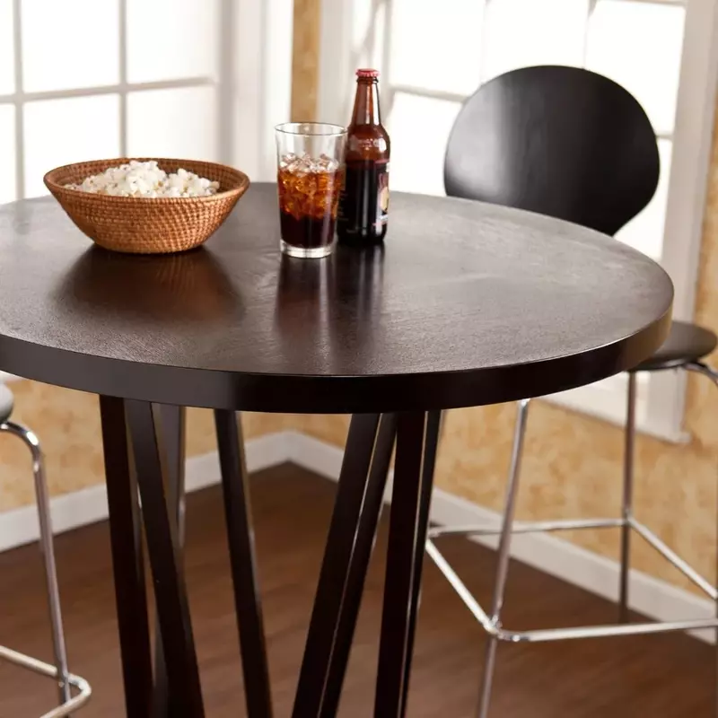 Mesa de Bar con altura moderna, patrón texturizado de bar, espresso oscuro, madera de goma