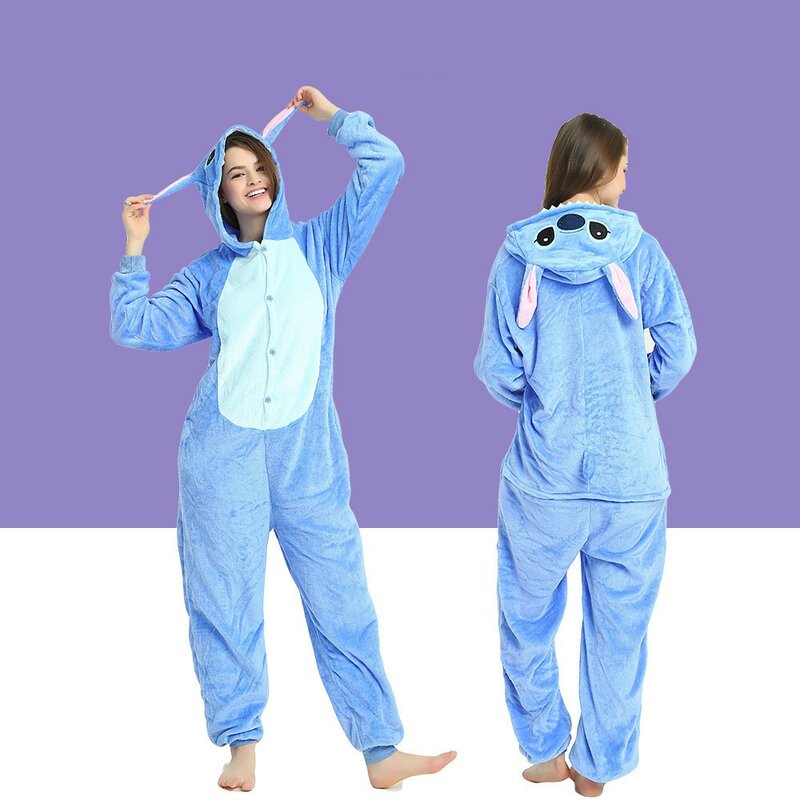 Pijama de flanela de peça única para homens e mulheres, veludo coral quente, cosplay de casal, fofo, animal, ponto, inverno